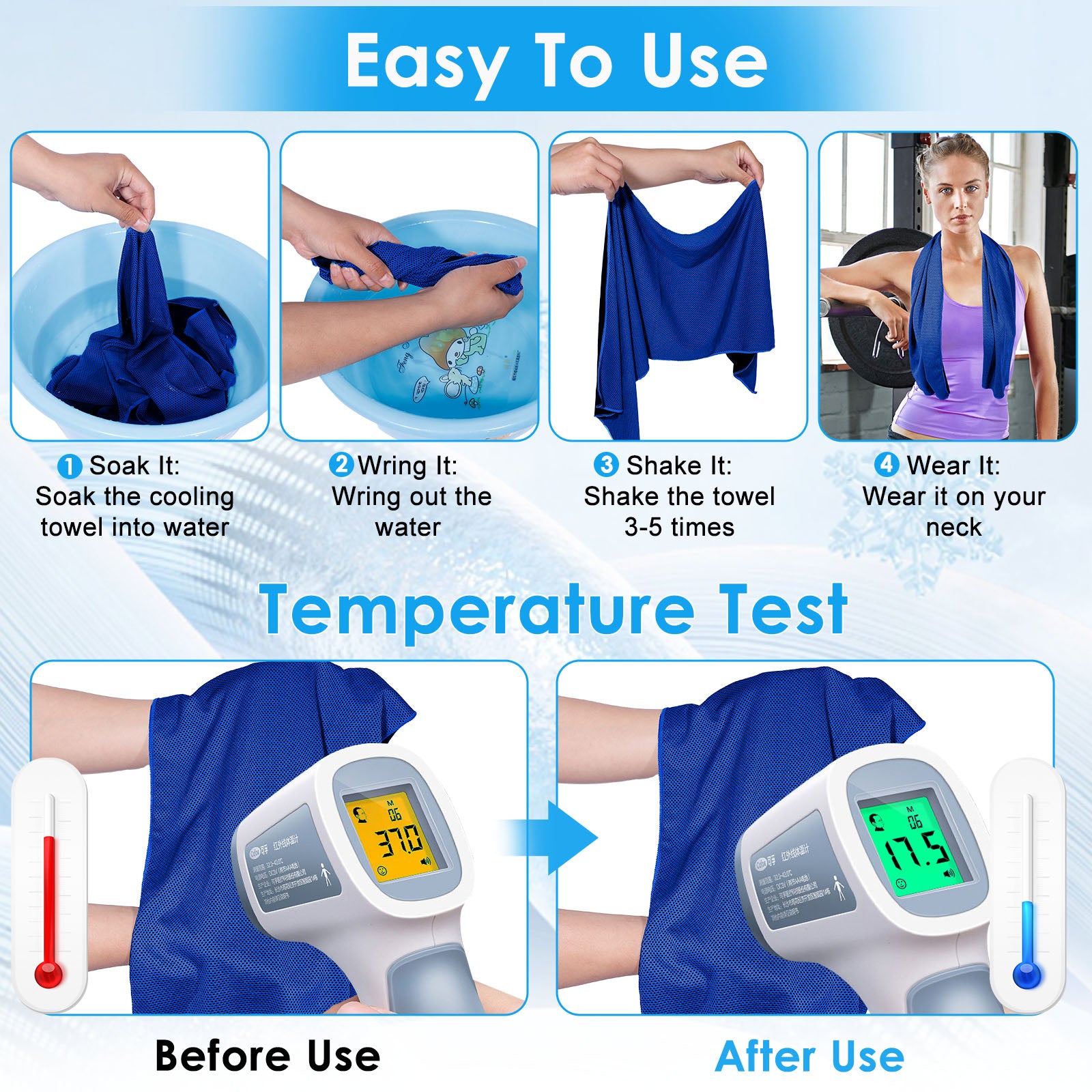 4 Pack Cooling Towels for Neck - Instant Cool Towel Workout Sweat Towel for Sports Gym Exercise, Blue