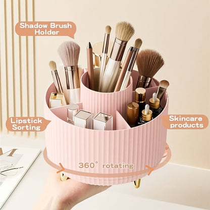 360° Rotating Makeup Organizer with 5 Compartments, Pastel Pink