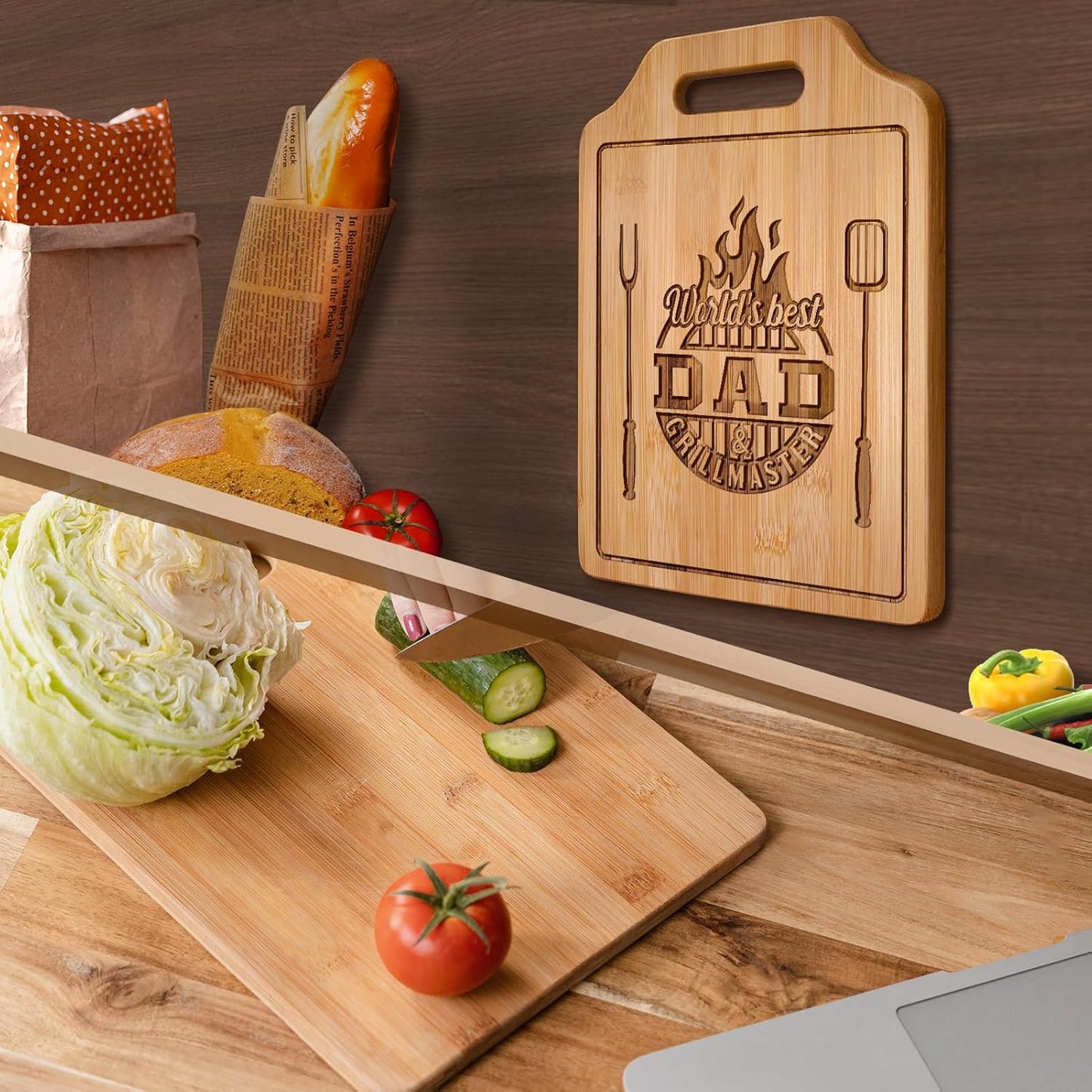 Fathers Day Gift for Dad Gifts from Husband Daughter Son, Dad Birthday Gift from Daughter Who Wants Nothing - Engraved Bamboo Cutting Board 12.3"L X 8.7"W X 0.4"Th