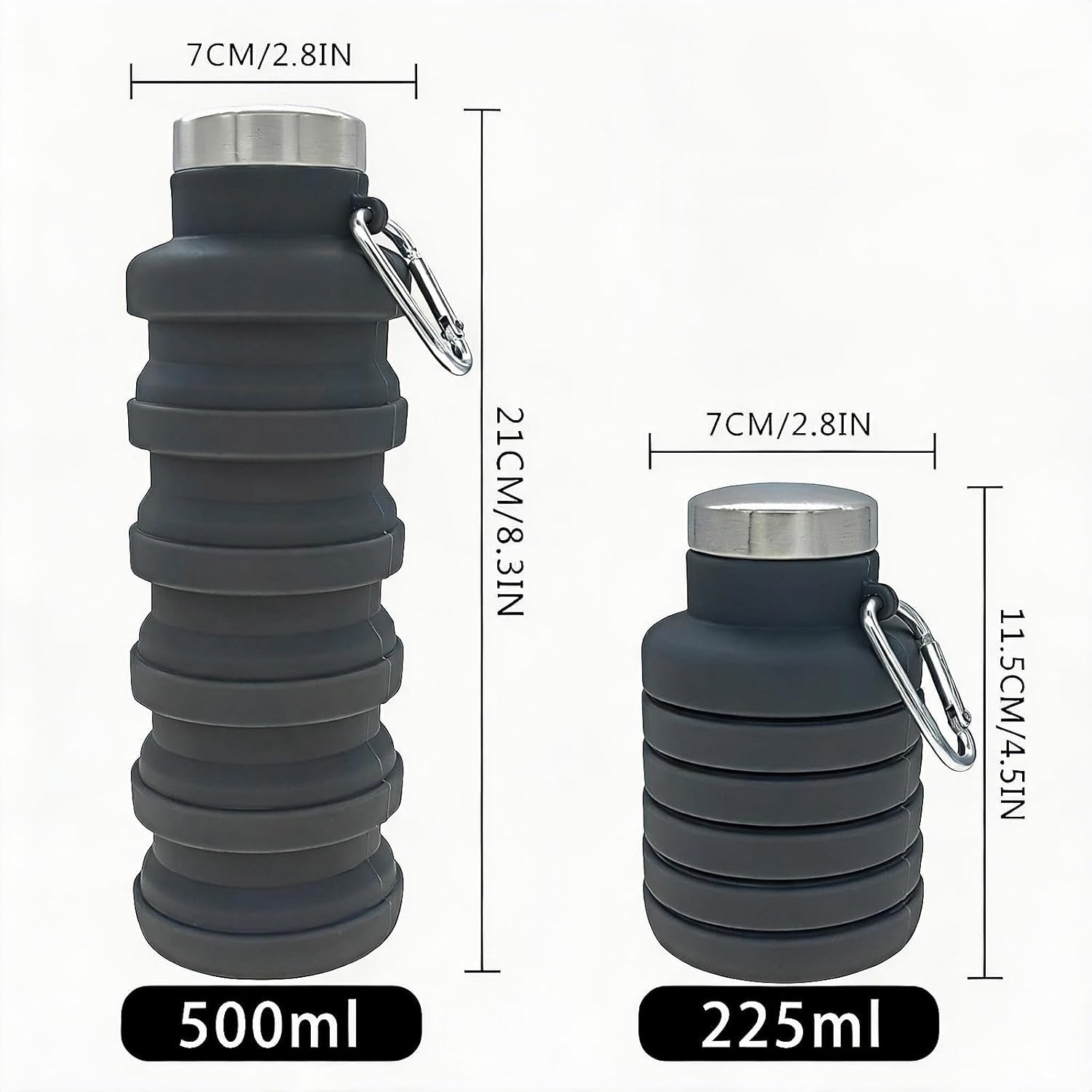 Collapsible Water Bottle 17Oz（500Ml），Travel Portable Sport Water Bottle，Reusable Silicone Foldable Water Bottles for Gym Camping Hiking (Purple+Black)
