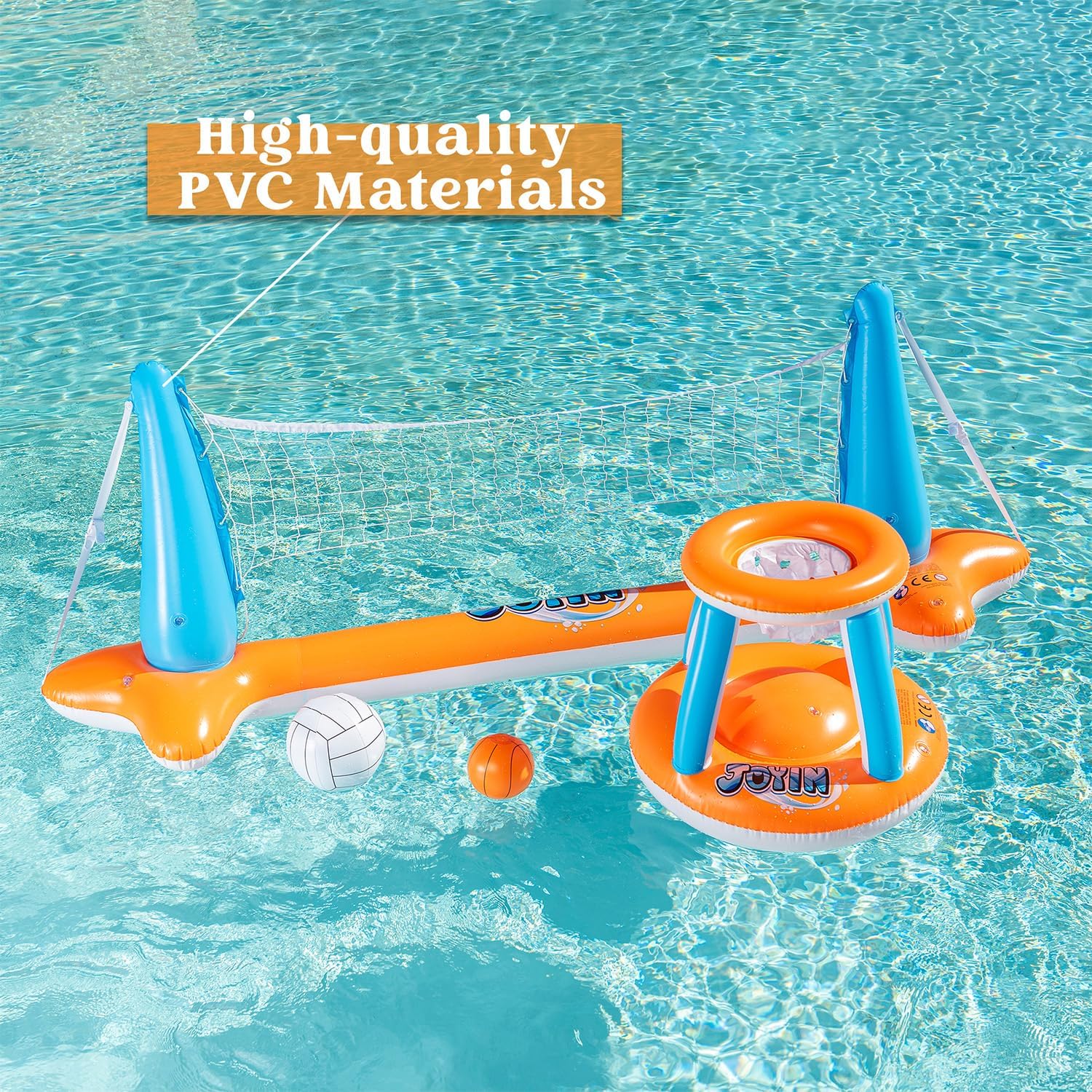 Pool Toys Games Set-Inflatable Pool Float Set Volleyball Net & Basketball Hoops, 2 In1 Floating Swimming Game Toy, Volleyball Swimming Pool Game for Kids and Adults, Backyard Beach Summer Toys