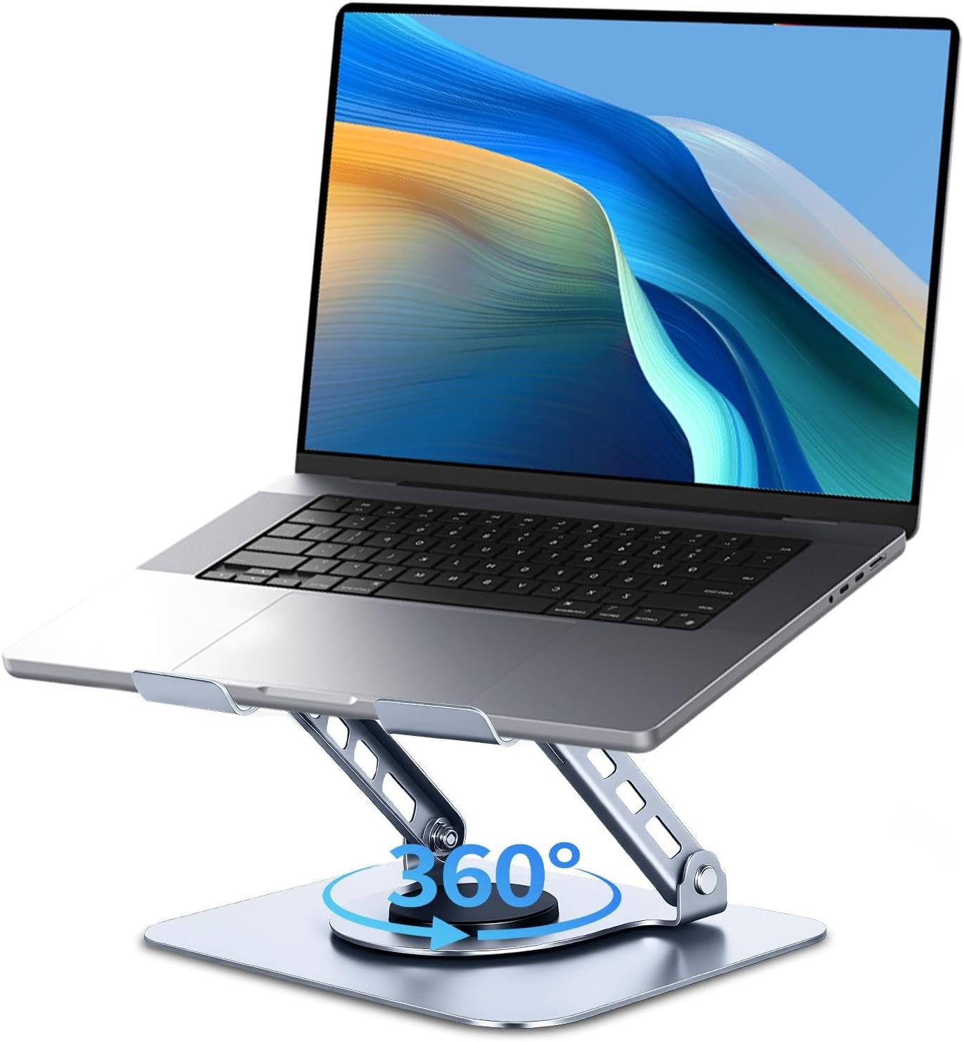 Ergonomic Laptop Stand for Desk, 360° Rotating Aluminum Laptop Riser, Adjustable Notebook Holder for Macbook Air/Pro, Dell, HP, Lenovo (10–15.6", Silver) – Not for Gaming Laptops