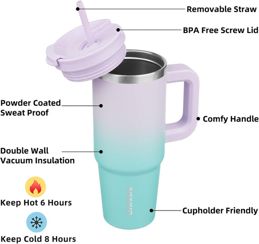 Tumbler with Handle 30 Oz Stainless Steel Insulated Tumbler with Lid and Straw for Water or Ice Coffee,Lavender Green