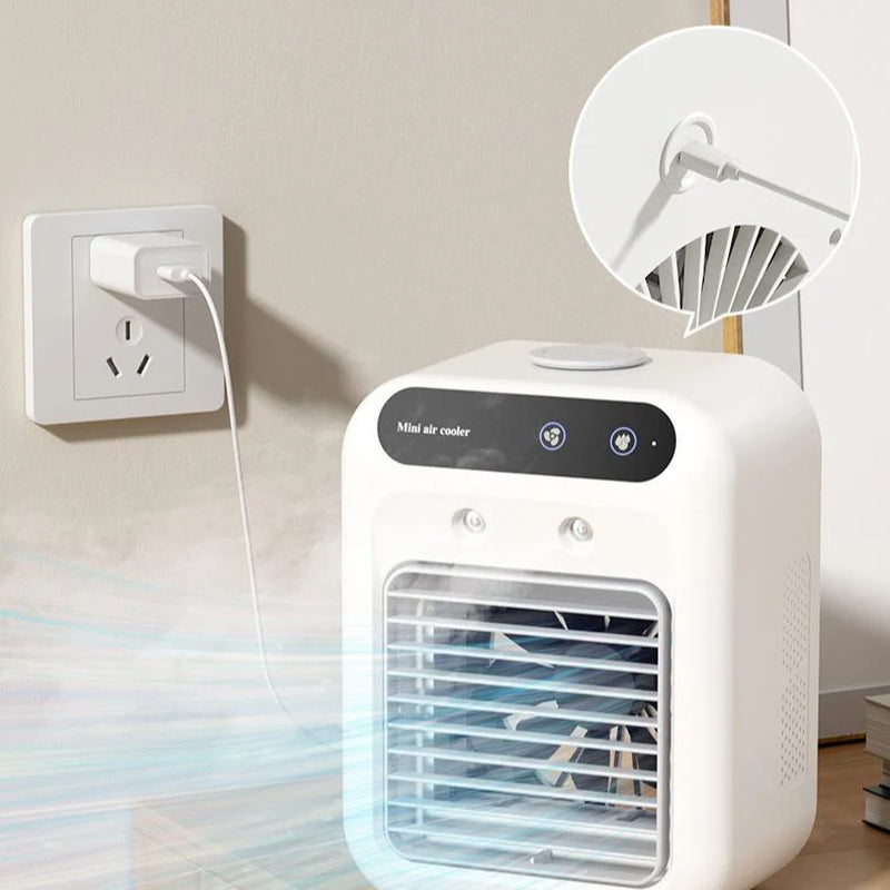 Portable 3-in-1 Air Cooler Fan USB Mini Evaporative Cooler with Humidifier Ice Water Function for Room Office Car Ivory White 25W