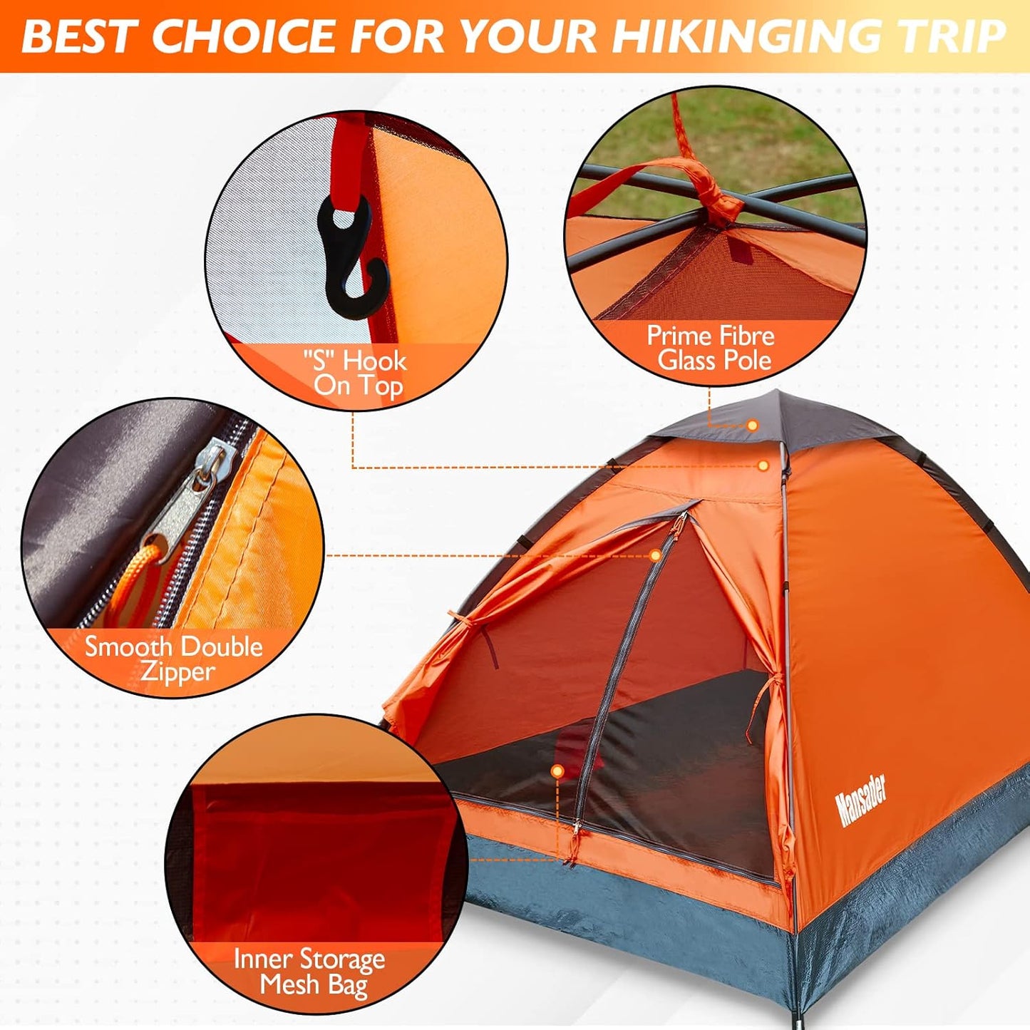 2 Person Camping Dome Tent Waterproof Lightweight Portable 82.7 x 55 x 43.5 in Backpacking Hiking Tent Green