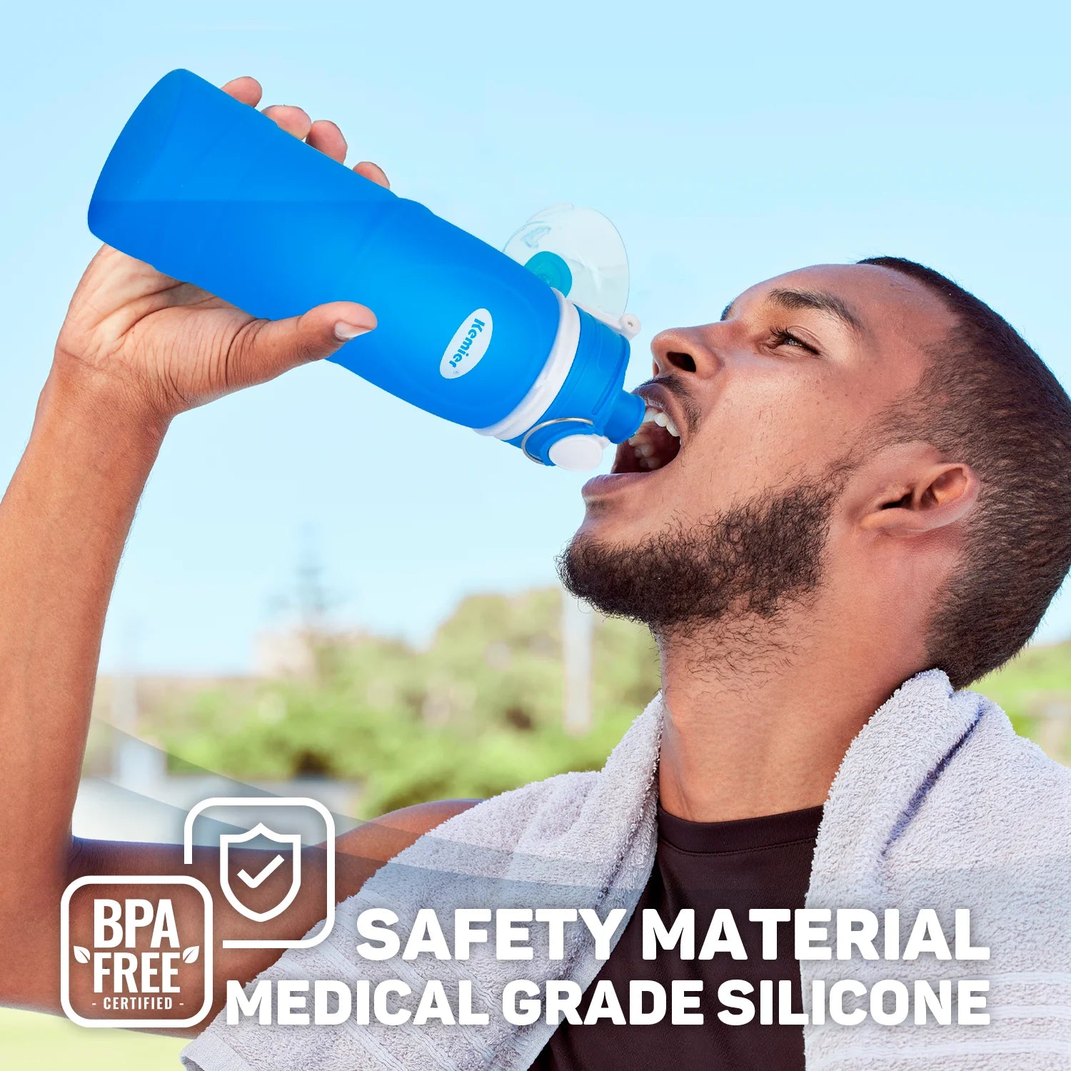 Collapsible Silicone Water Bottle 750ml 26oz Medical Grade BPA Free Leak Proof Foldable Travel Sports Outdoor Water Bottle with Carabiner