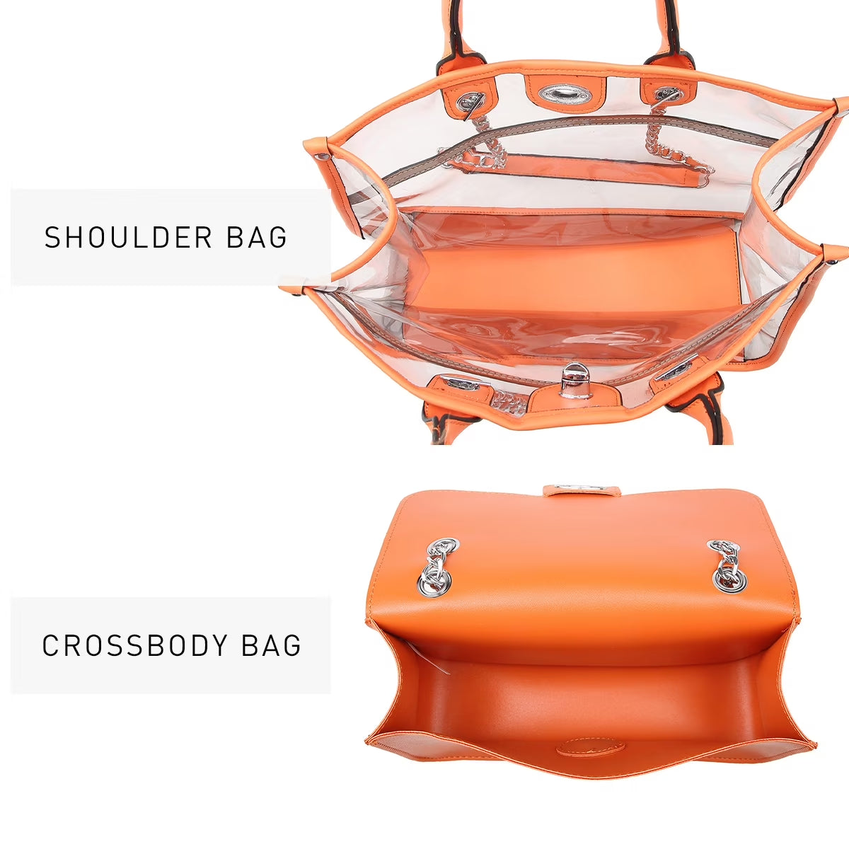 Women Large Clear Tote PVC Purse with Small Crossbody Bag 2-Piece Set - Transparent Stadium Approved Shoulder Handbag