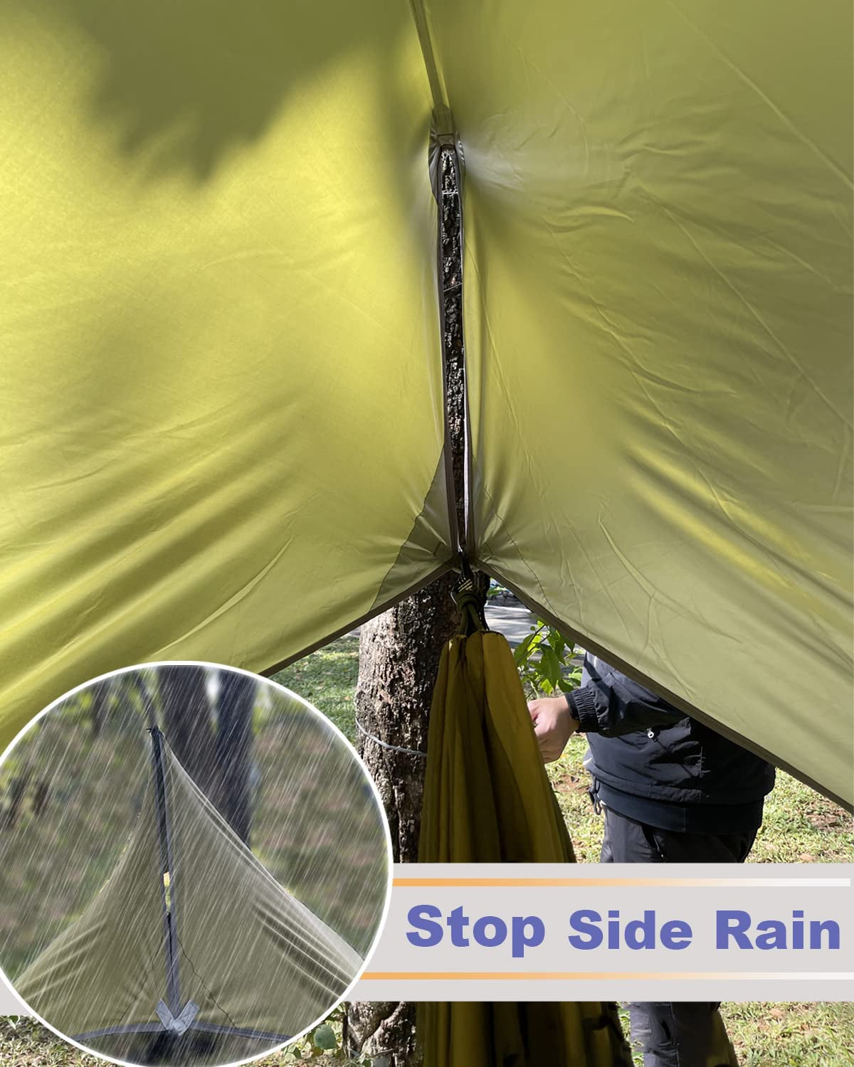 Camping Hammock with Mosquito Net & Rain Fly, Portable Single/Double Hammock Tent with 10 ft Tree Straps, Lightweight Outdoor Hammock for Hiking, Camping & Travel