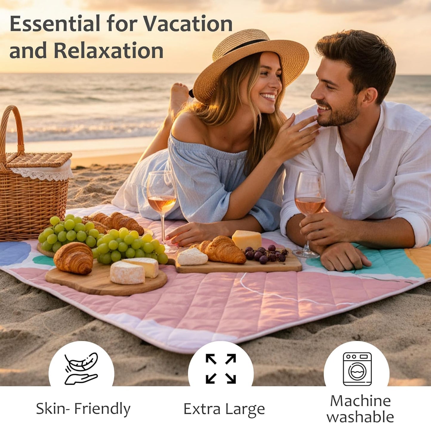 Extra Large Waterproof Picnic Blankets 3 Layer, Sandproof and Foldable Outdoor Blanket for Beach Camping, Park and Travel