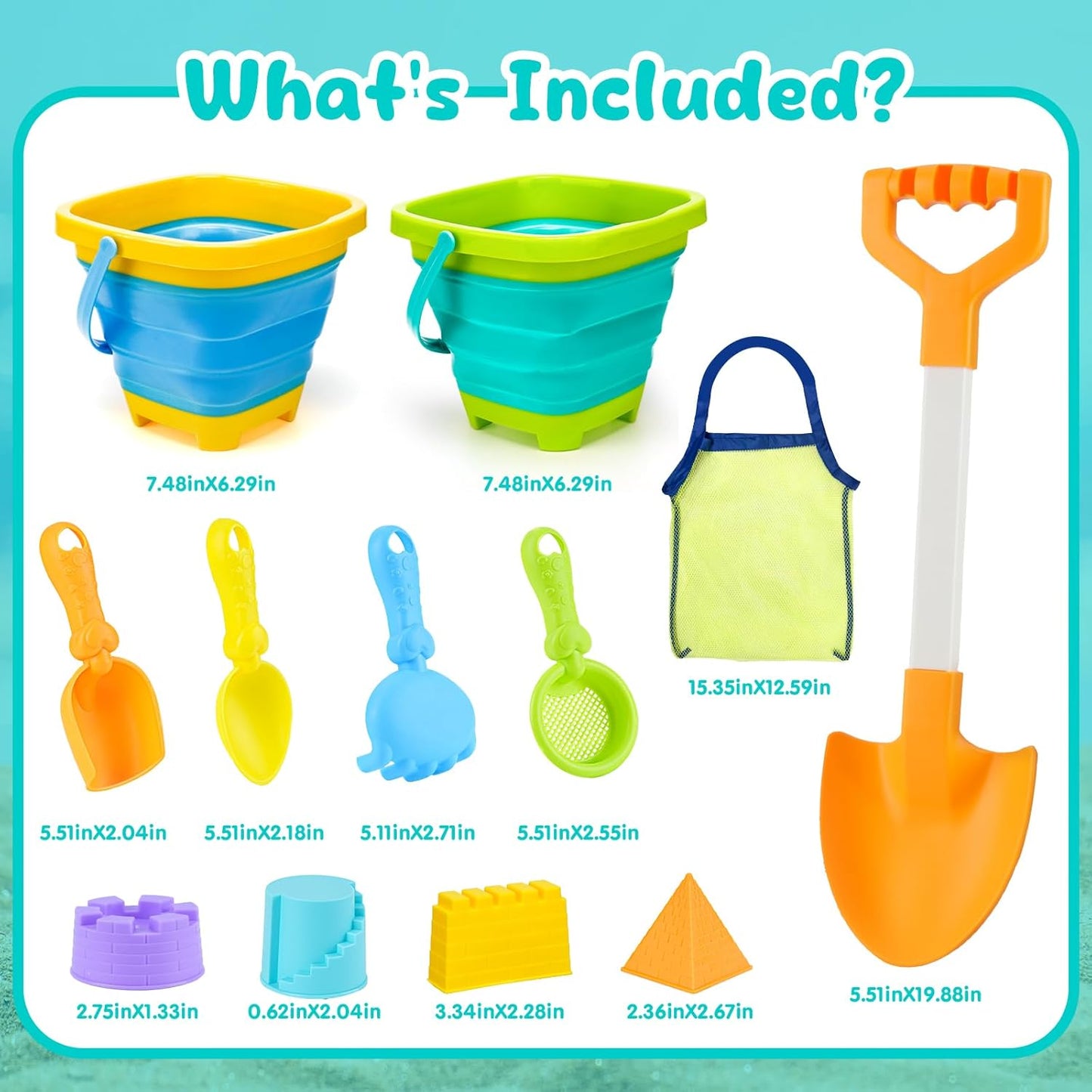 Collapsible Beach Toys for Kids Ages 4-8, Sand Toys for Toddlers Ages 3-4-8, Beach Toy Set with Collapsible Beach Buckets, Sandbox Toy for Kids with Castle Sand Mold and Large Shovels