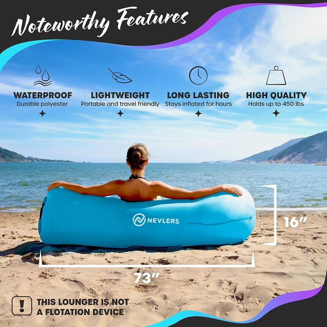 Nevlers Inflatable Air Lounger Sofa Chair Bed with Carry Bag and Pockets Waterproof 210T Polyester Outdoor Travel Use