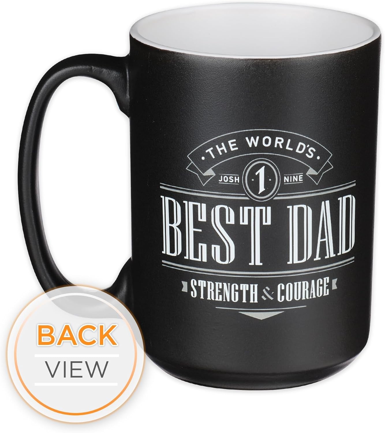 Large Ceramic Coffee & Tea Mug for Dads & Fathers: World'S Best Dad Strength & Courage Inspirational Bible Verse, Non-Toxic Lead-Free, Microwave/Dishwasher Safe, Black/White, 14Oz.