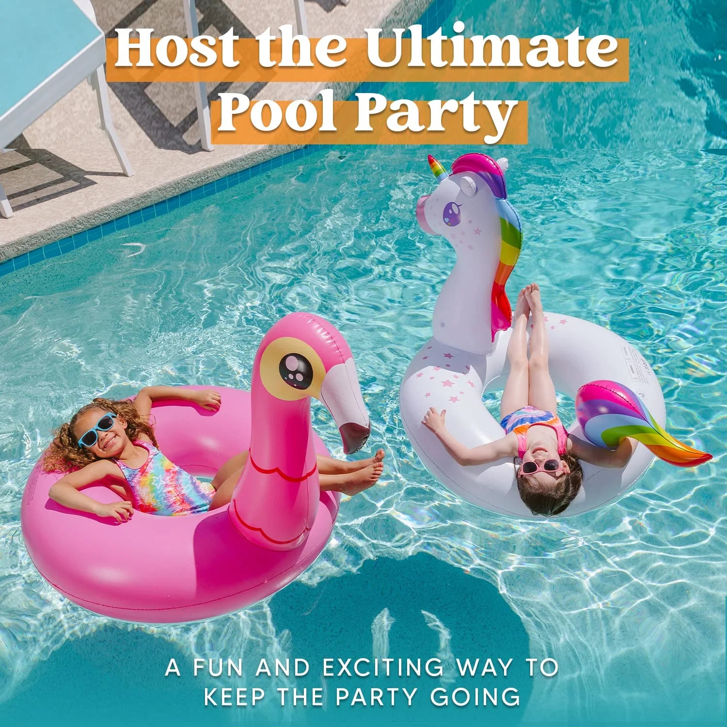 2 Packs Flamingo Unicorn Pool Float, Fun Beach Floaties, Inflatable Swimming Pool Tubes Party Toys, Summer Pool Raft Lounger for Adults & Kids