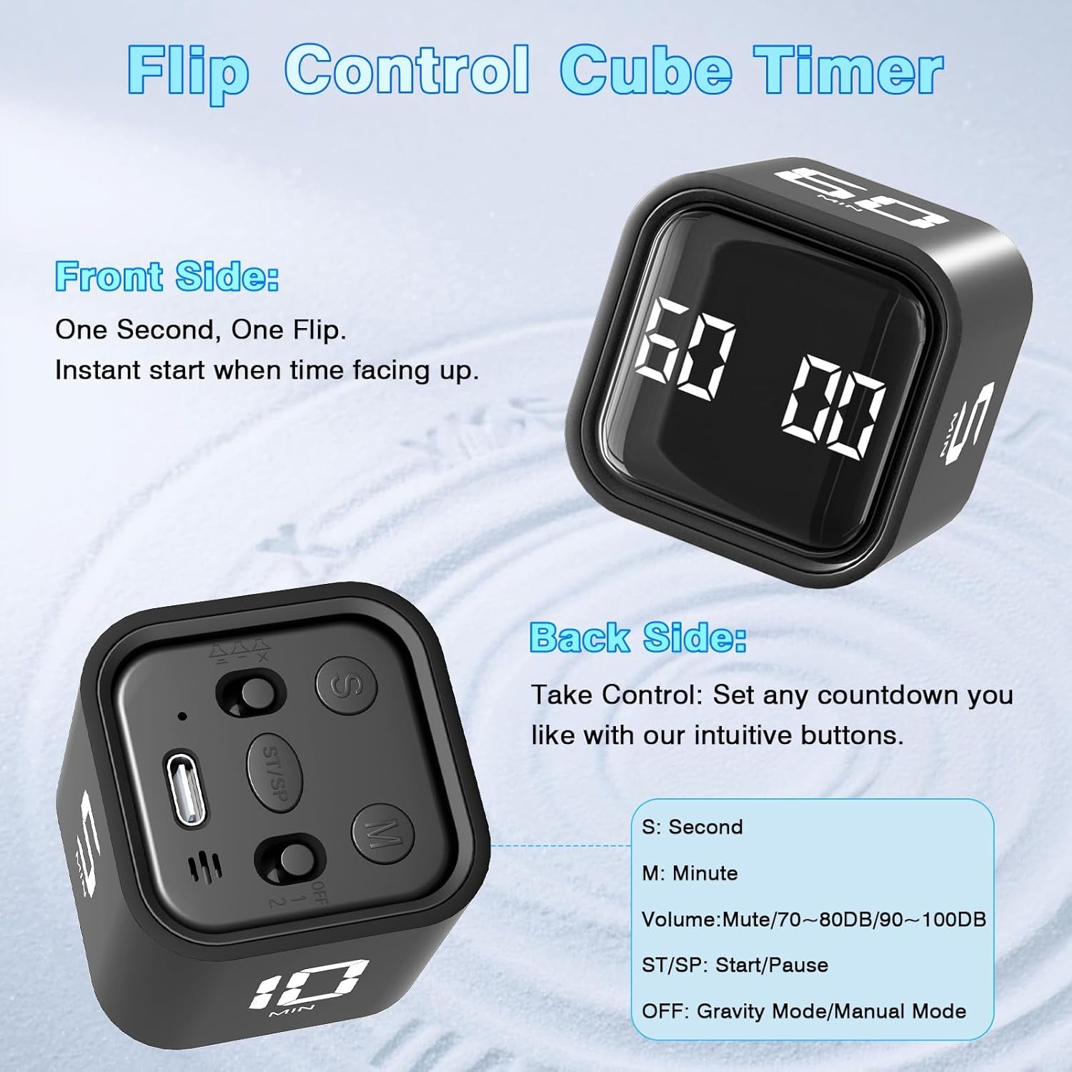Cube Pomodoro Timer, Desk Productivity Timer 5/10/30/60 Minutes & Custom Countdown, Adjustable & Silent Visual Timer, ADHD Tool Flip Rotating Portable Multi Timers for Study Task Work Kitchen School