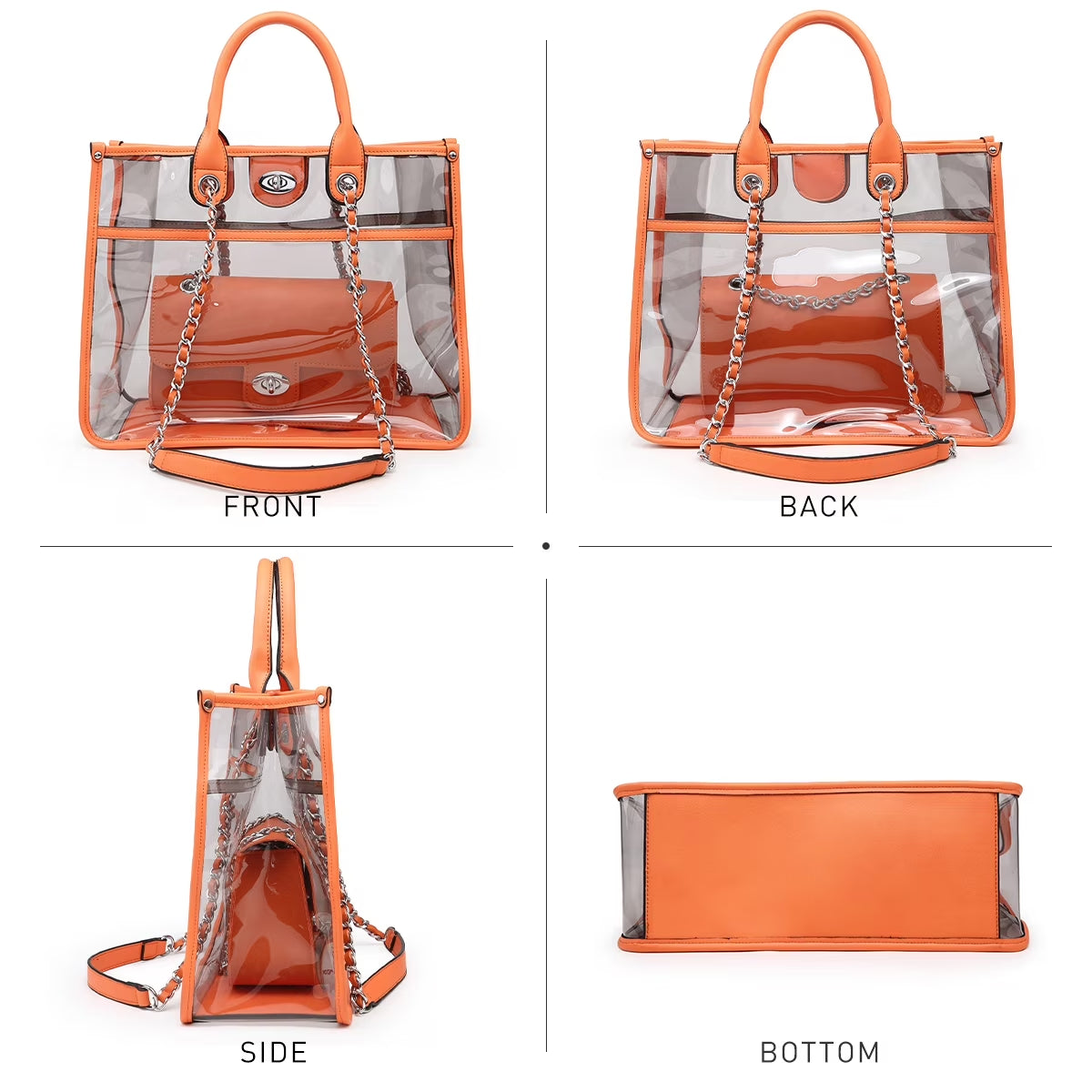 Women Large Clear Tote PVC Purse with Small Crossbody Bag 2-Piece Set - Transparent Stadium Approved Shoulder Handbag