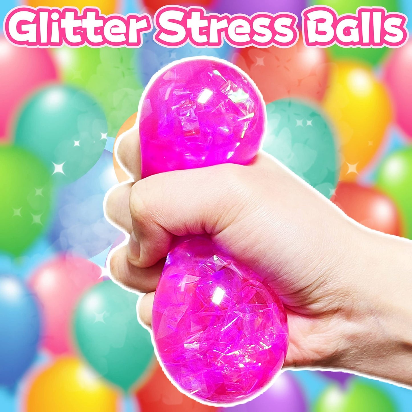 Pink Squishy Glitter Stress Balls Squeeze Fidget Toys for Kids Small,
