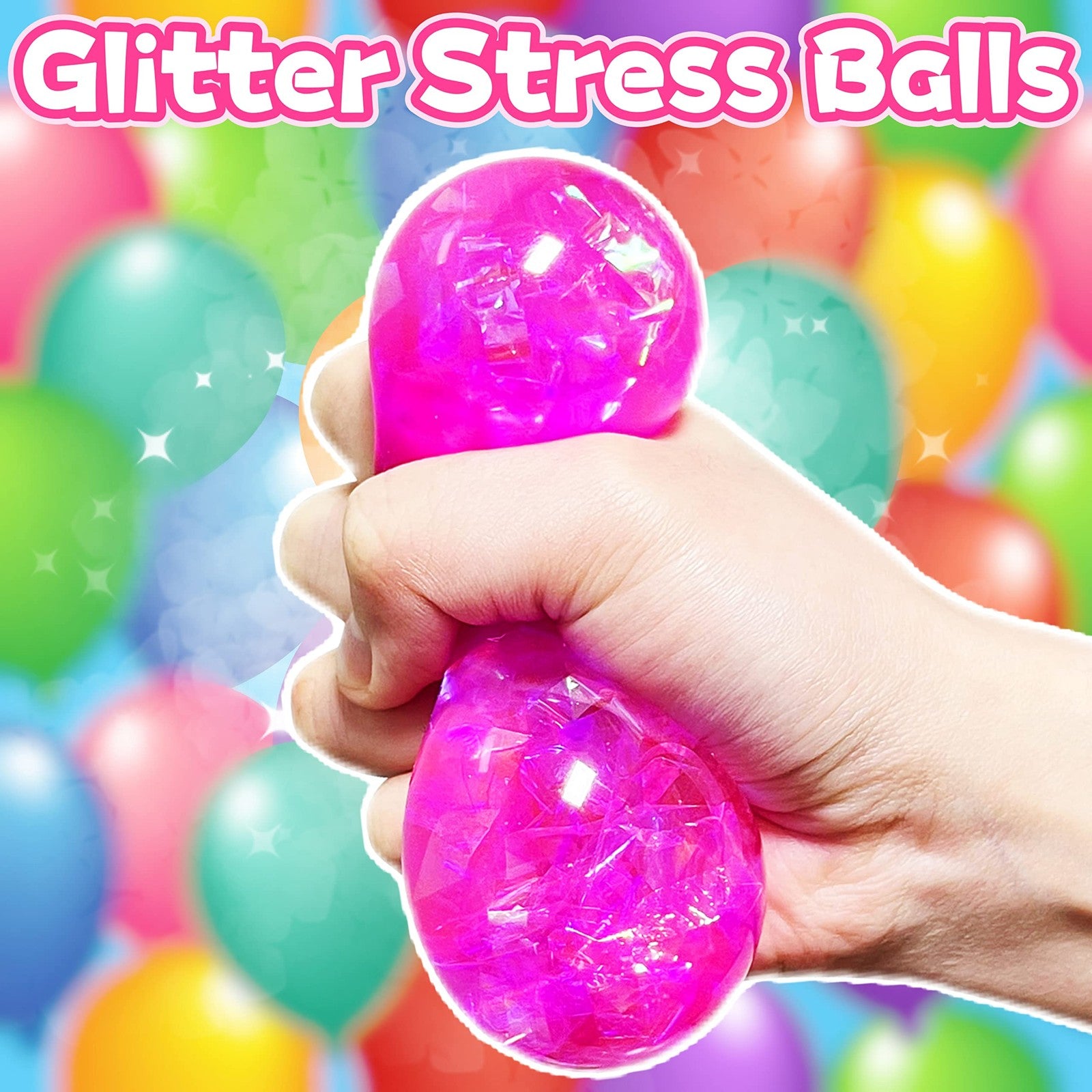 Pink Squishy Glitter Stress Balls Squeeze Fidget Toys for Kids Small,