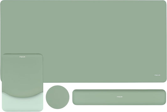 Keyboard Mouse Pad Set, Large Gaming Mouse Pad&Rectangular Keyboard Wrist Rest&Mousepad with Wrist Rest&Coaster, Ergonomic Non-Slip&Easy Typing Pad with Curved Silicone Lining, Antique Green