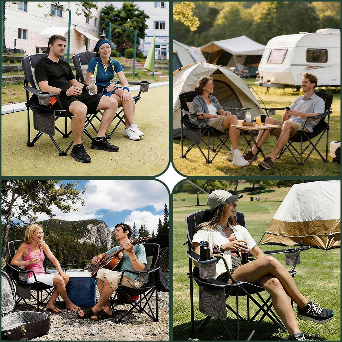 Camping Chairs for Adults, Oversized Camping Chair Heavy Duty 500LBS, Portable Lawn Chair with Cup Holder, Side Pocket&Bag for Outdoor Camping/Beach/Picnic/Fishing, Black