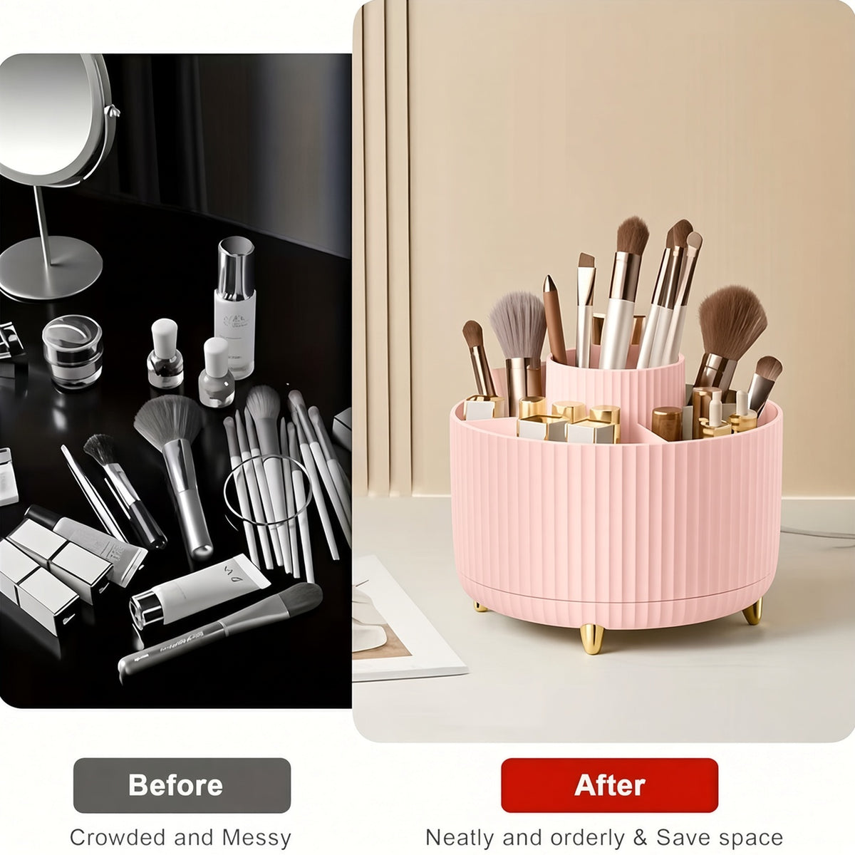 360° Rotating Makeup Organizer with 5 Compartments, Pastel Pink