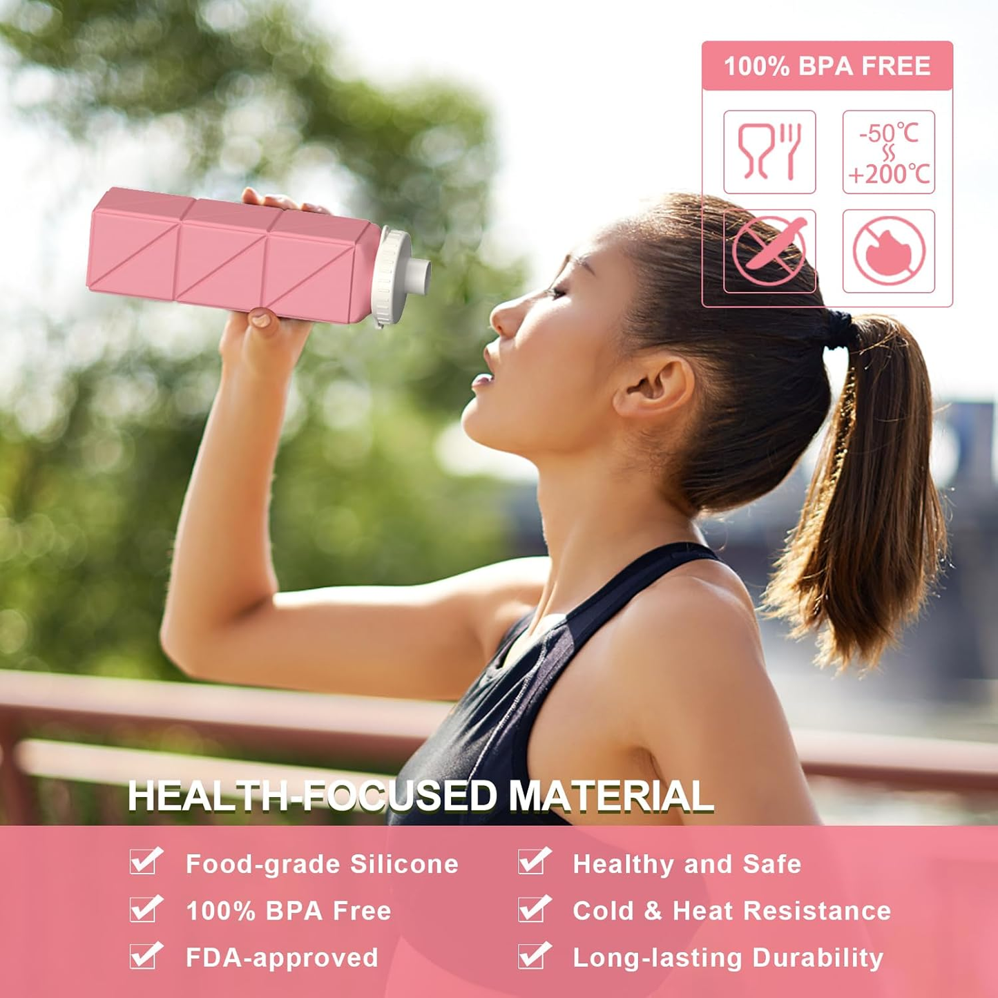 Collapsible Silicone Water Bottle – 20.6 oz, Leakproof, Lightweight, Reusable Travel Bottle