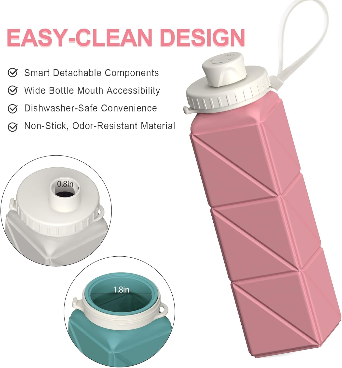 Collapsible Silicone Water Bottle – 20.6 oz, Leakproof, Lightweight, Reusable Travel Bottle