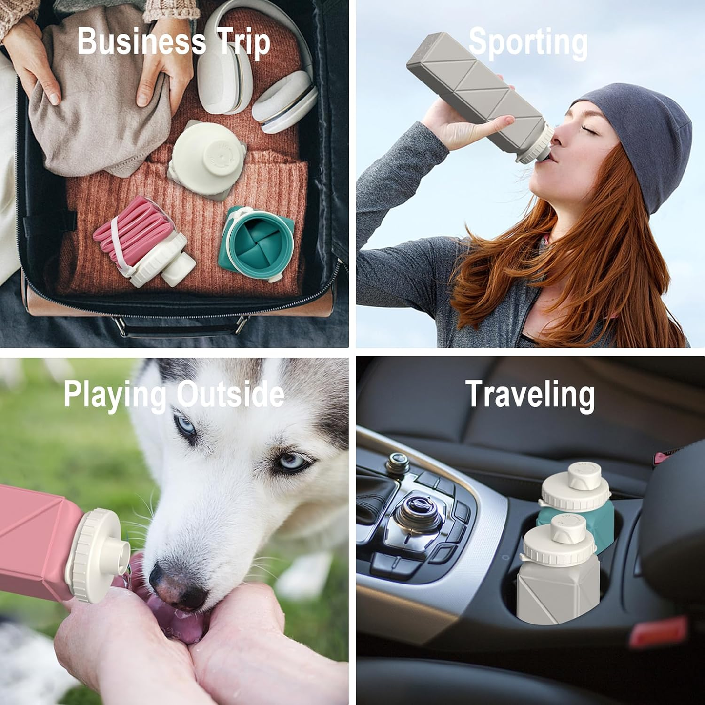 Collapsible Silicone Water Bottle – 20.6 oz, Leakproof, Lightweight, Reusable Travel Bottle