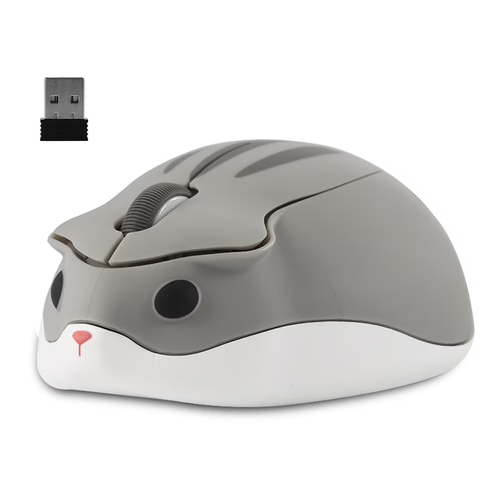 Cute Hamster Wireless Mouse – Silent 2.4GHz, 1200 DPI, USB Receiver, Cordless