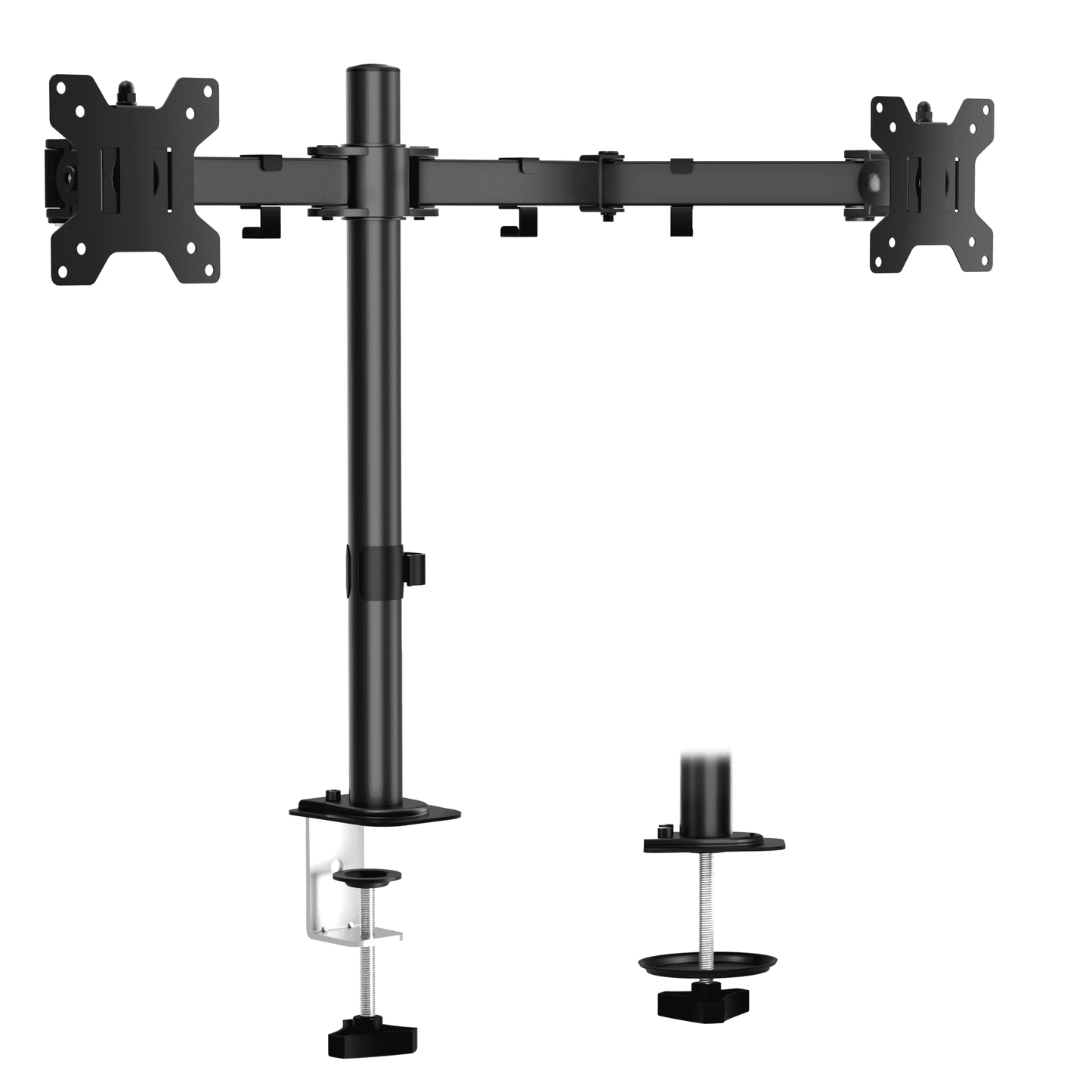 Dual Monitor Desk Mount with Adjustable Height and Full-Motion Arms, 13–27 in, Black, Metal