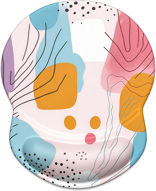 Ergonomic Mouse Pad with Gel Wrist Support – Non-Slip PU Base, Art Style Pattern, 8.7x7.2"