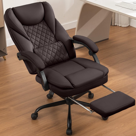 Big and Tall Executive Office Chair with Footrest – Reclining Faux Leather, High Back, Lumbar Support, 400 lbs, Coffee