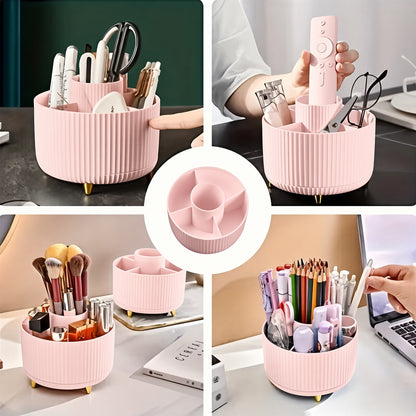 360° Rotating Makeup Organizer with 5 Compartments, Pastel Pink