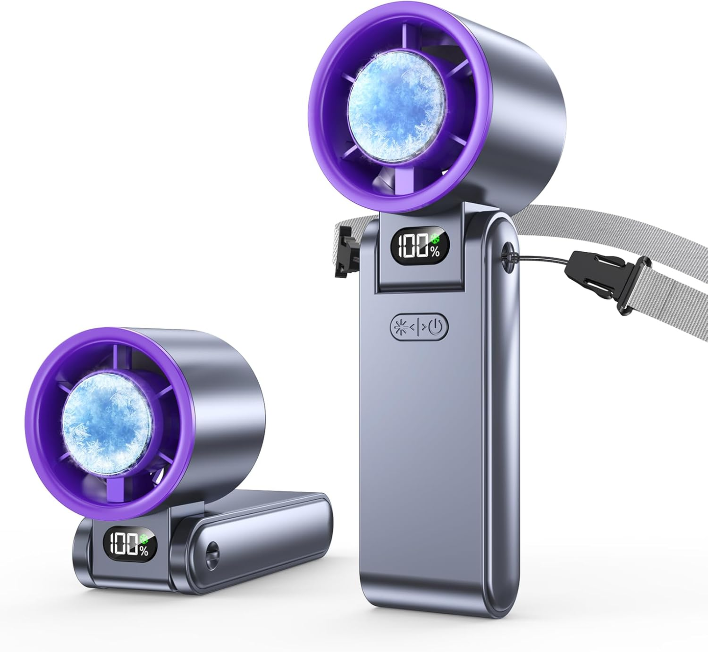 Portable Handheld Fan with Ice Cooler – 199 Speeds, 5500mAh, 20H Runtime, Grey Purple