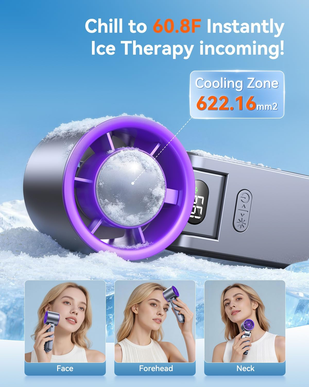 Portable Handheld Fan with Ice Cooler – 199 Speeds, 5500mAh, 20H Runtime, Grey Purple