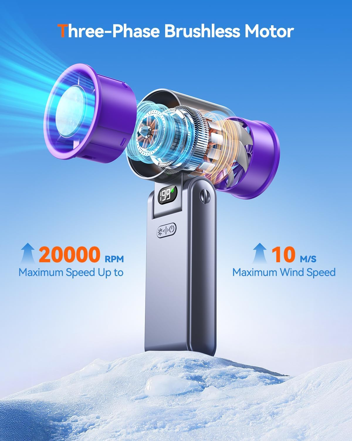 Portable Handheld Fan with Ice Cooler – 199 Speeds, 5500mAh, 20H Runtime, Grey Purple