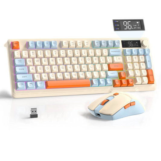 T96 Wireless Gaming Keyboard and Mouse Combo, Dual Bluetooth//2.4G RGB Backlit Mechanical Feeling Keyboard with Smart Display & Knob, 4000 DPI Gaming Mouse for PC Laptop Mac Wins
