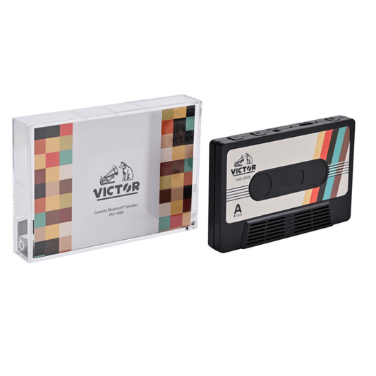 Victor Retro Cassette Bluetooth Speaker Portable Wireless Speaker with FM Radio TWS Aux Input USB-C Rechargeable VAS-3006