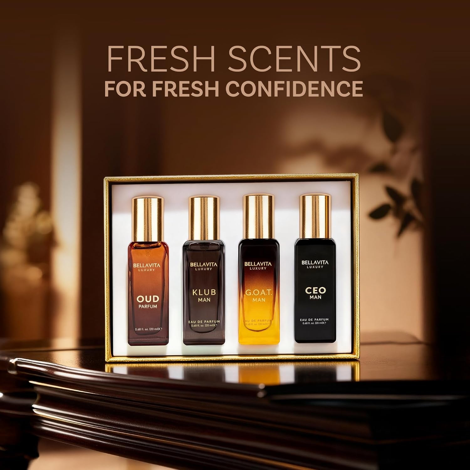 Bellavita Luxury Men'S Perfume Gift Set with CEO Man, G.O.A.T., Klub, and Oud | 80Ml | Perfume for Men | Lavender, Patchouli, Lemon, and Caramel Notes | Long Lasting Men'S Fragrance