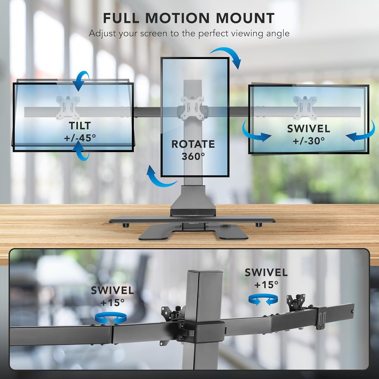 Triple Monitor Electric Standing Desk Converter with Height Adjustable Desktop, 3 Mounts for 13–32 in Screens, Sit-Stand Workstation, Black