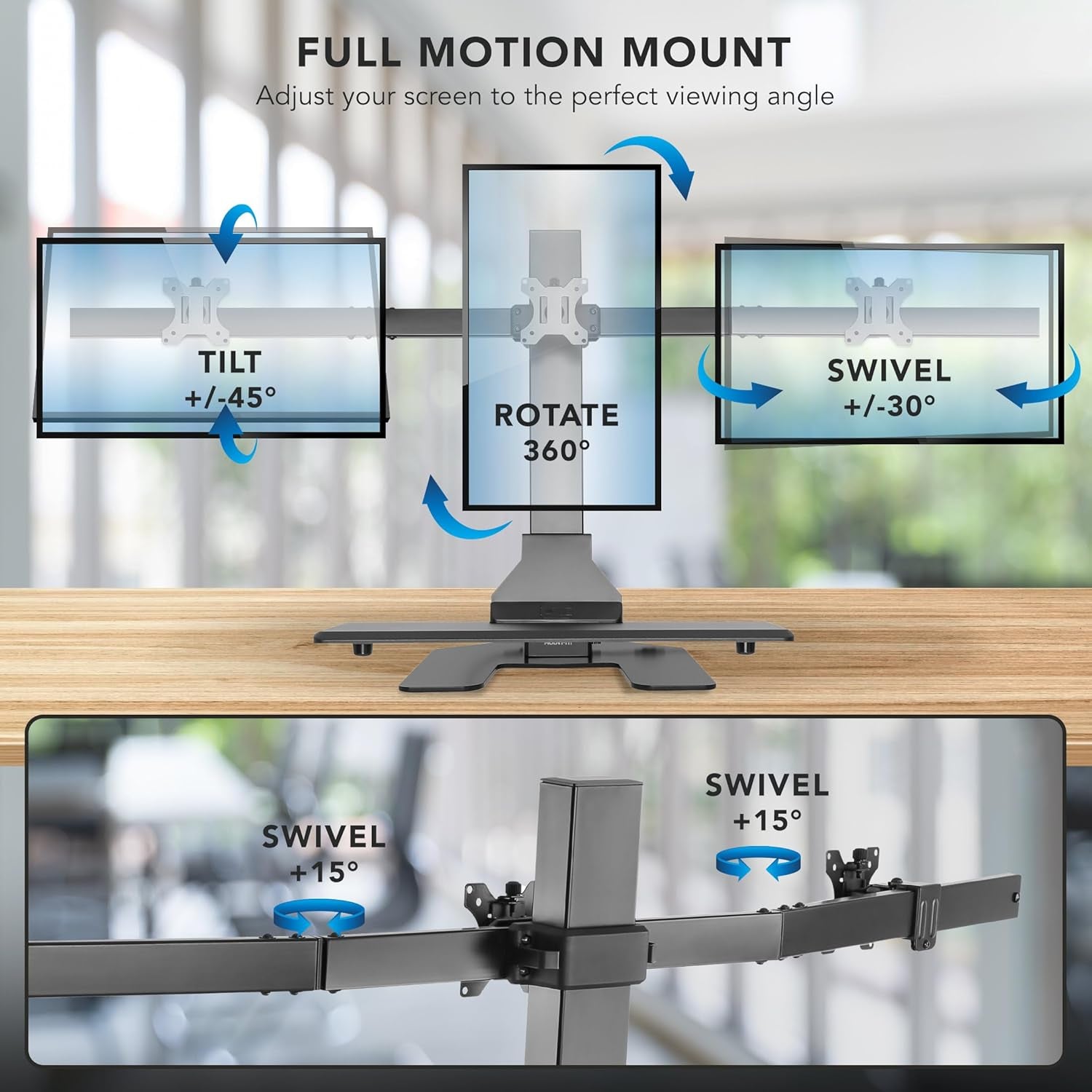 Triple Monitor Electric Standing Desk Converter with Height Adjustable Desktop, 3 Mounts for 13–32 in Screens, Sit-Stand Workstation, Black