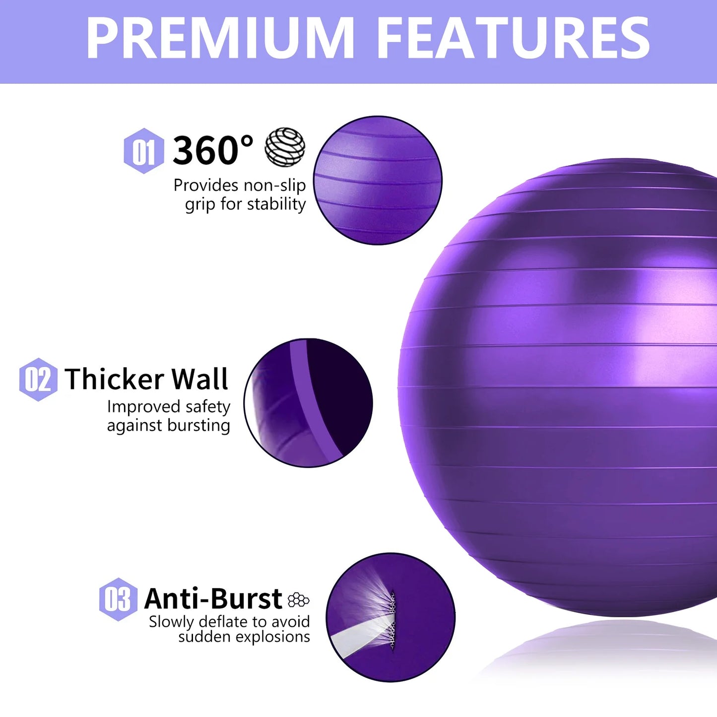 Exercise Ball Yoga Ball, 75Cm Large Anti-Burst Gym Grade Birthing Ball for Pregnancy, Fitness, Balance, Pilates Workout and Physical Therapy, Extra Thick Stability Balls with Quick Pump