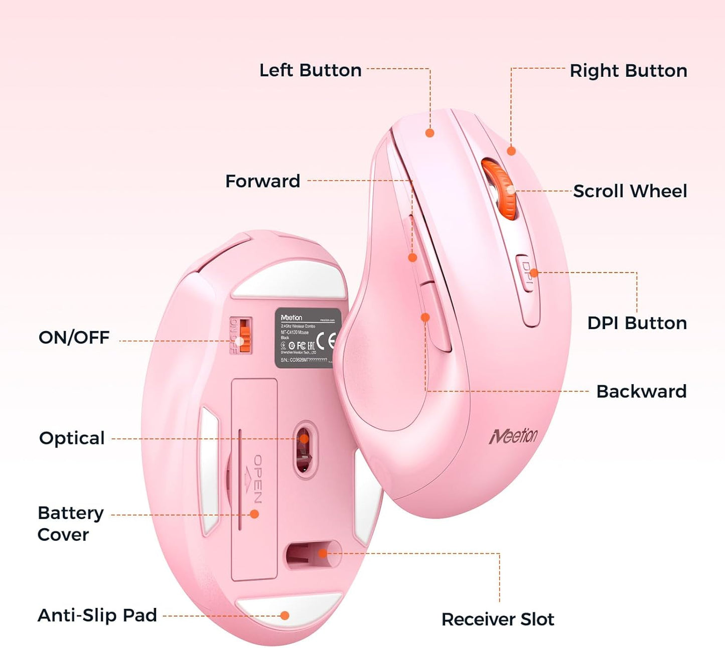 Wireless Keyboard and Mouse, Full-Sized Cordless Keyboard with Wrist Rest, 3 DPI Adjustable Mouse, Keyboard and Mouse Set with 2.4Ghz USB Receiver, for Pc/Computer/Laptop/Windows/Mac, Pink