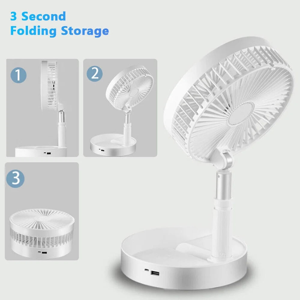 2-in-1 Cordless Foldable Stand Fan Portable Desk Fan 7200mAh Rechargeable 4 Speeds Adjustable Height 14.2-39 in with Power Bank Function