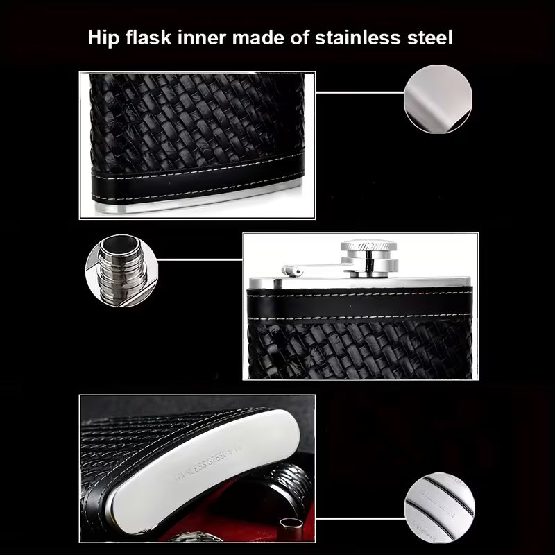 Black Stainless Steel Hip Flask Gift Set with Pen