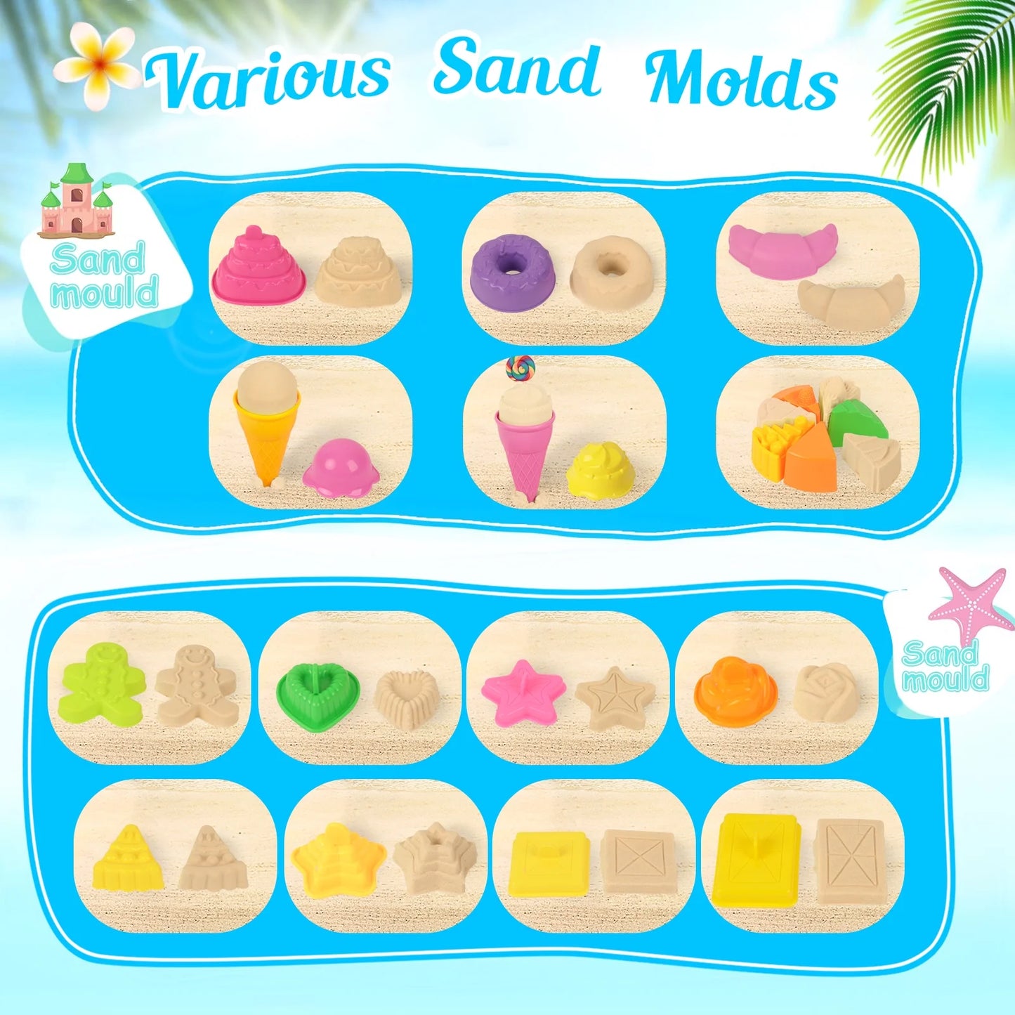 35 Piece Beach Sand Toy Set with Collapsible Silicone Bucket Mesh Bag and Molds Kids Outdoor Sandbox Play Ages 3-12