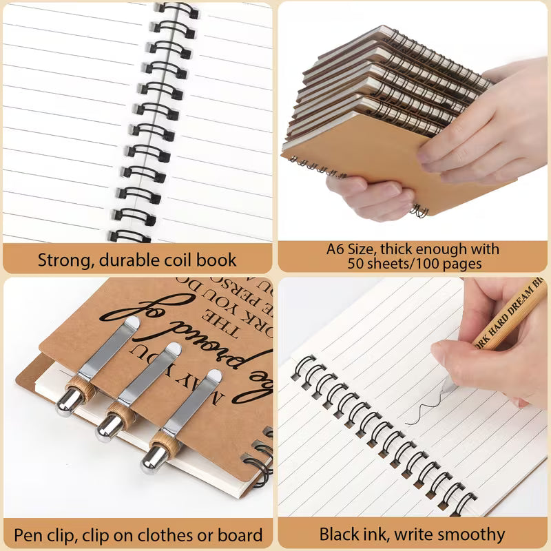 30 Spiral Notebooks with Bamboo Pens, Thank You Gift Set