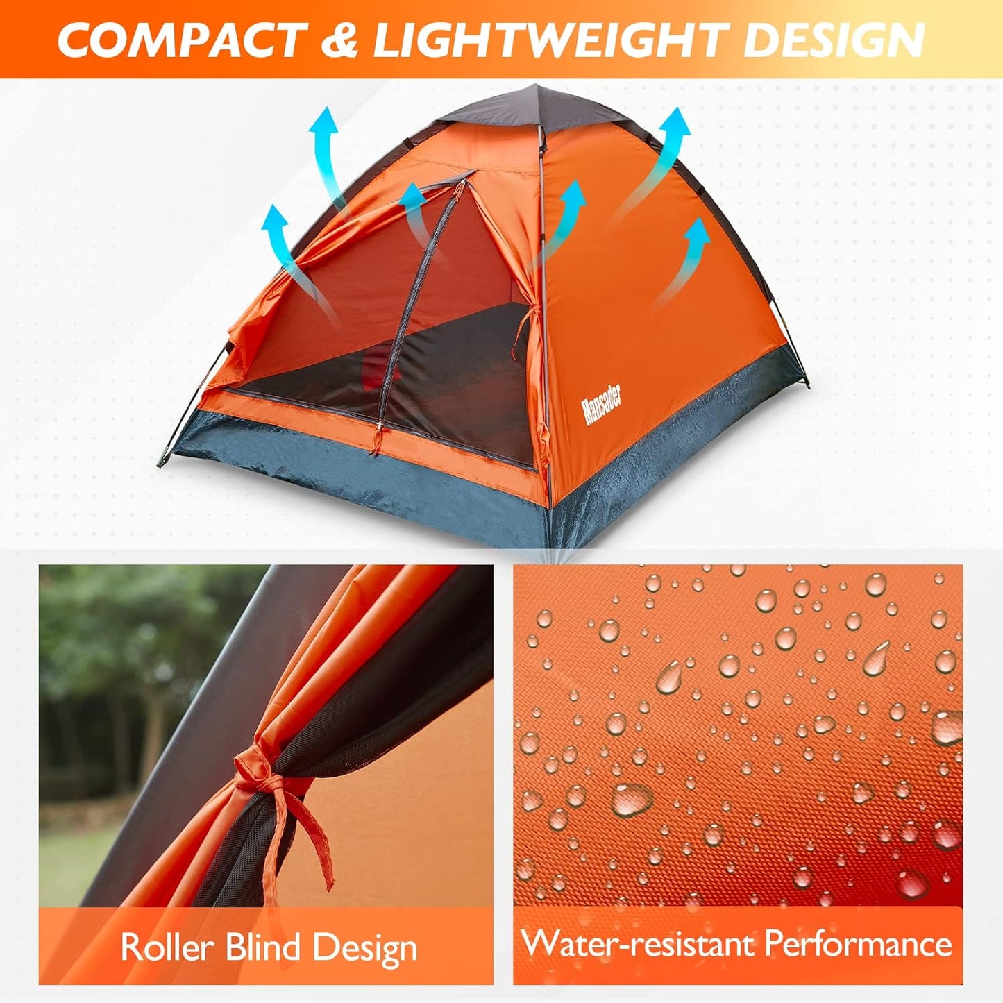 2 Person Camping Dome Tent Waterproof Lightweight Portable 82.7 x 55 x 43.5 in Backpacking Hiking Tent Green