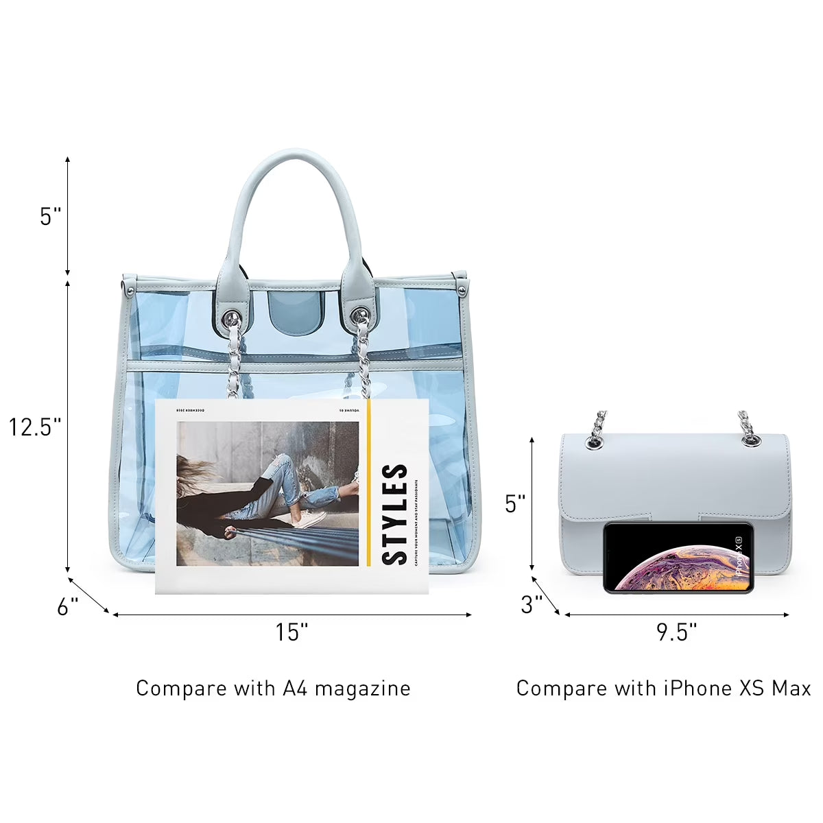Women Large Clear Tote PVC Purse with Small Crossbody Bag 2-Piece Set - Transparent Stadium Approved Shoulder Handbag