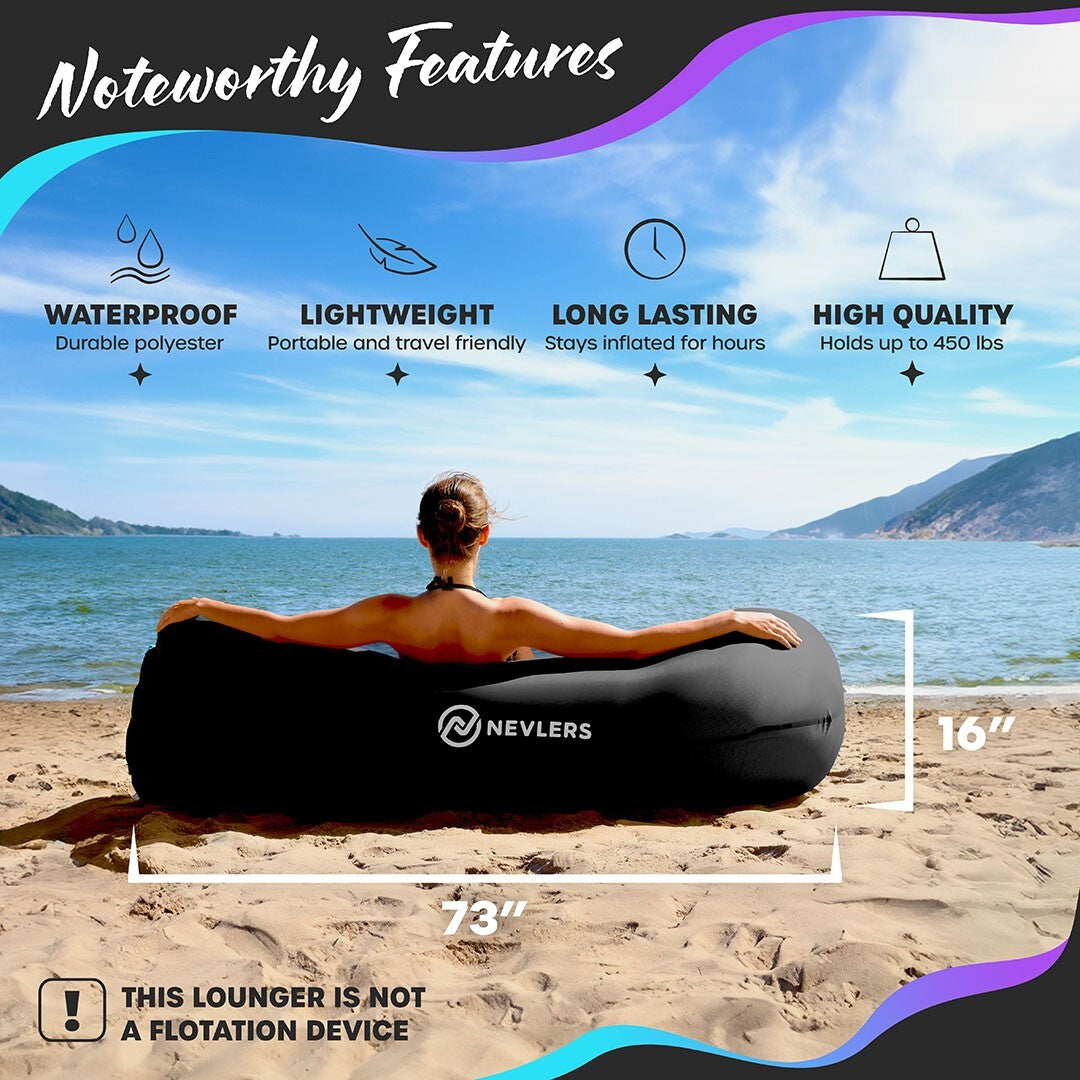 Nevlers Inflatable Air Lounger Sofa Chair Bed with Carry Bag and Pockets Waterproof 210T Polyester Outdoor Travel Use