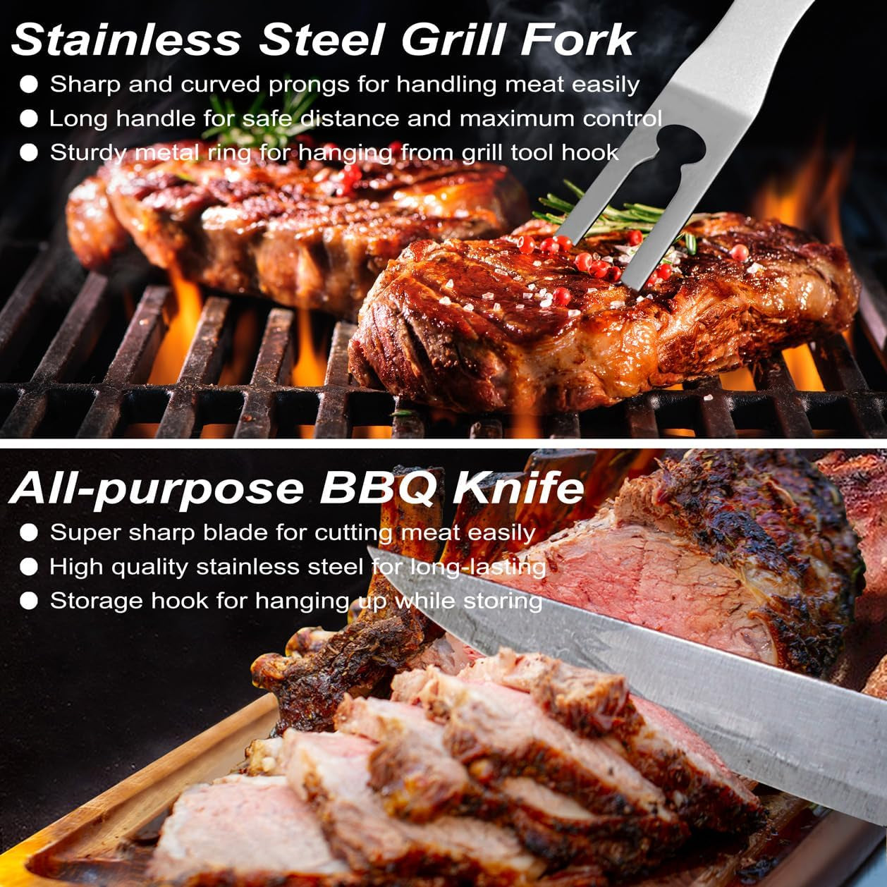 29 Piece BBQ Grill Tools Set Stainless Steel with Storage Bag, Thermometer, Tongs, Spatula, Skewers for Outdoor Cooking Silver
